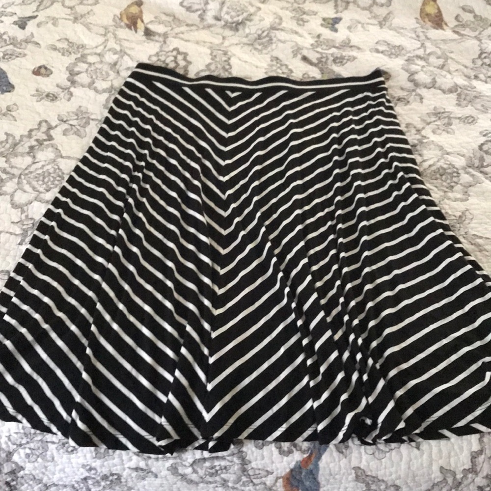 Loft black and white striped mid length skirt.